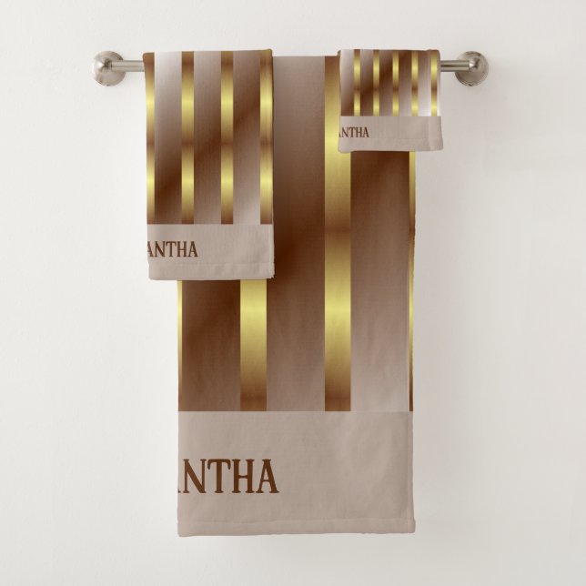 Moderne goldene vertikale Linien braun glänzen Badhandtuch Set (Insitu)