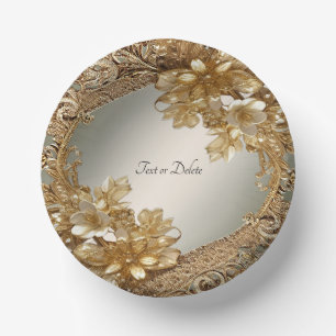 Moderne goldene verzierte Blumenpapier-Schalen Pappteller