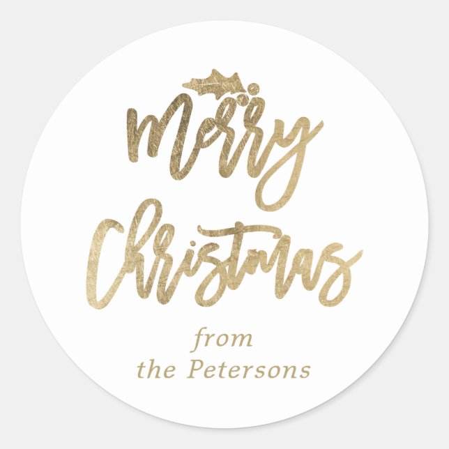 Moderne goldene Weihnachtsschrift mistletoweiß Runder Aufkleber (Vorderseite)