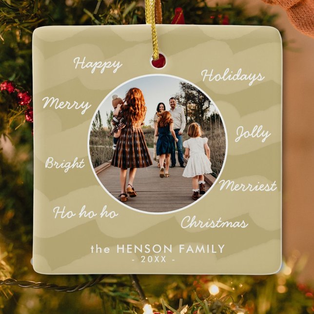 Moderne Goldene Weihnachtswünsche Familien-Foto Keramikornament (Von Creator hochgeladen)