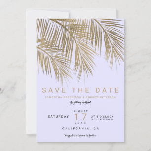 Moderne goldfarbene lila Palme Save the Date elega