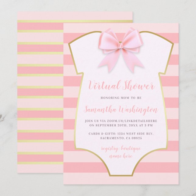 Moderne goldfarbene und rosa Streifen mit virtuell Einladung (Vorne/Hinten)