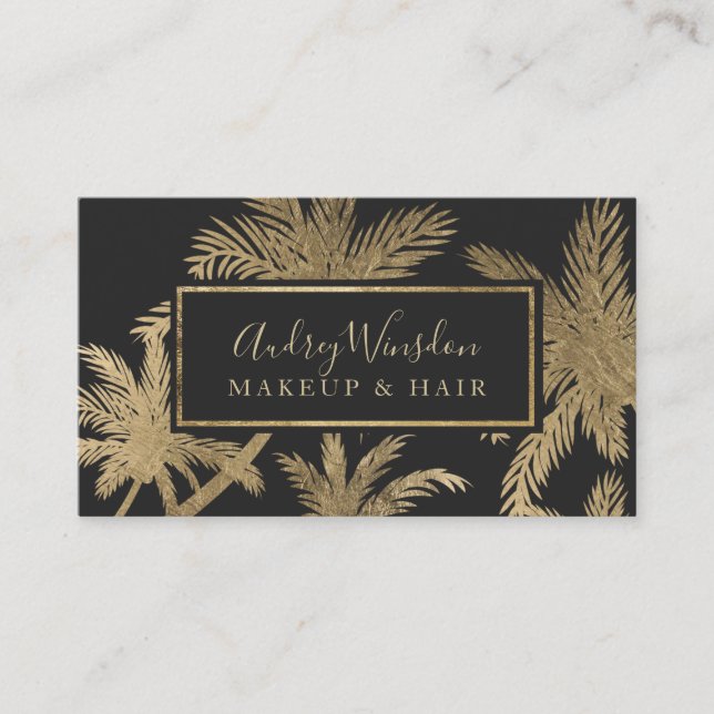 Moderne Goldfolie graue Palme Makeup Haar Drehbuch Visitenkarte (Vorderseite)