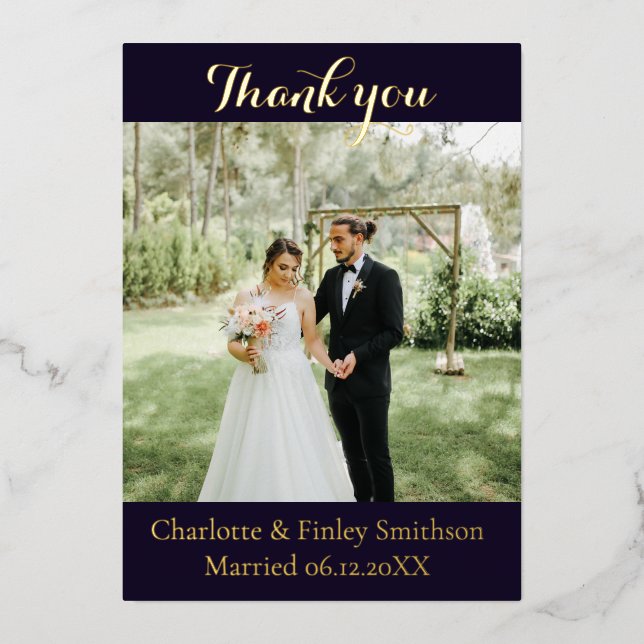 Moderne Goldfolie Hochzeit danke Karte (Vorderseite)