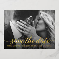 Moderne Goldfolie Save the Date Foto Hochzeit
