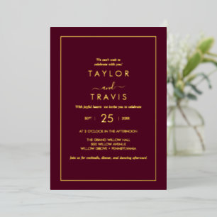 Moderne Goldfolien-Schrift Navy Casual-Hochzeit Folieneinladung