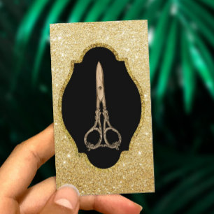 Moderne GoldGlitzer-Antike Scissor Haar-Stylisten Visitenkarte