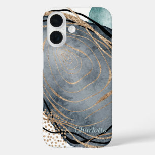 Moderne goldgraue Imitate Glitzer Marmor iPhone 16 Hülle