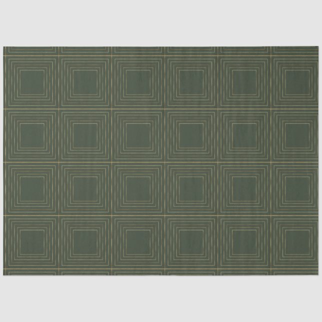 Moderne goldgrüne geometrische Quadrate Weihnachte Seidenpapier (Vorderseite)