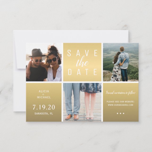 Moderne Goldhochzeit Glitzer 3 Foto Save The Date (Vorderseite)