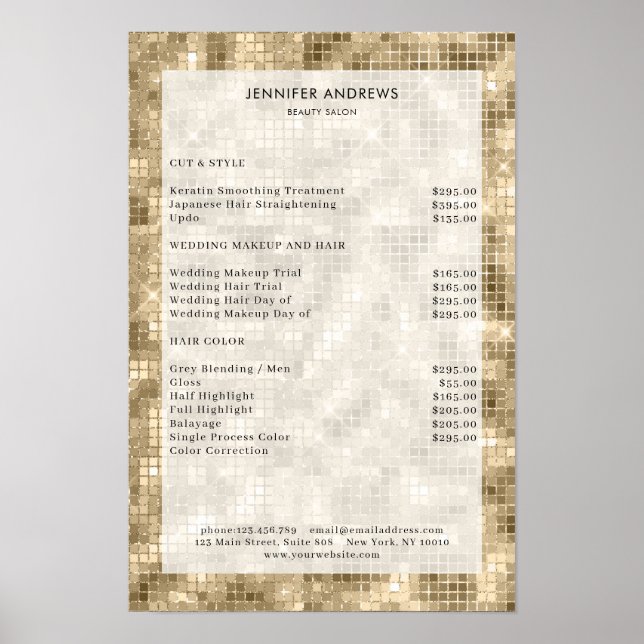 Moderne Goldlachsalon-Preisliste Poster (Vorne)