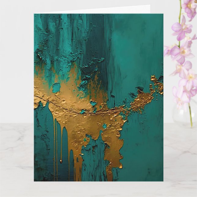 Moderne Goldlackierung auf Aquamarin Karte (Orchidee)