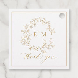 Moderne Goldleafy-Wappen-Monogram-Hochzeit Geschenkanhänger