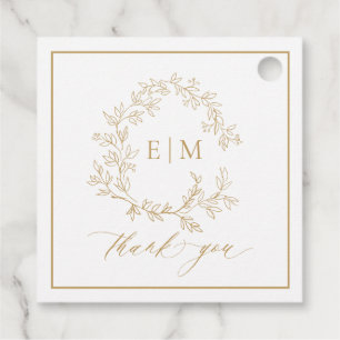 Moderne Goldleafy-Wappen-Monogram-Hochzeit Geschenkanhänger
