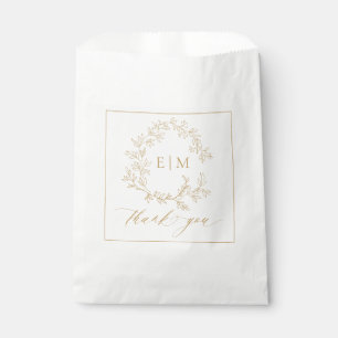 Moderne Goldleafy-Wappen-Monogram-Hochzeit Geschenktütchen