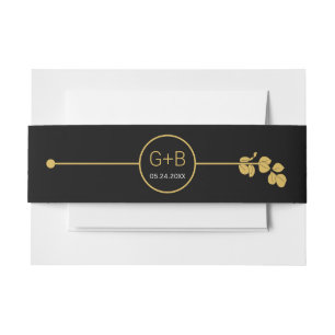Moderne Goldlinie und Zweig mit Blätter Hochzeit Einladungsbanderole