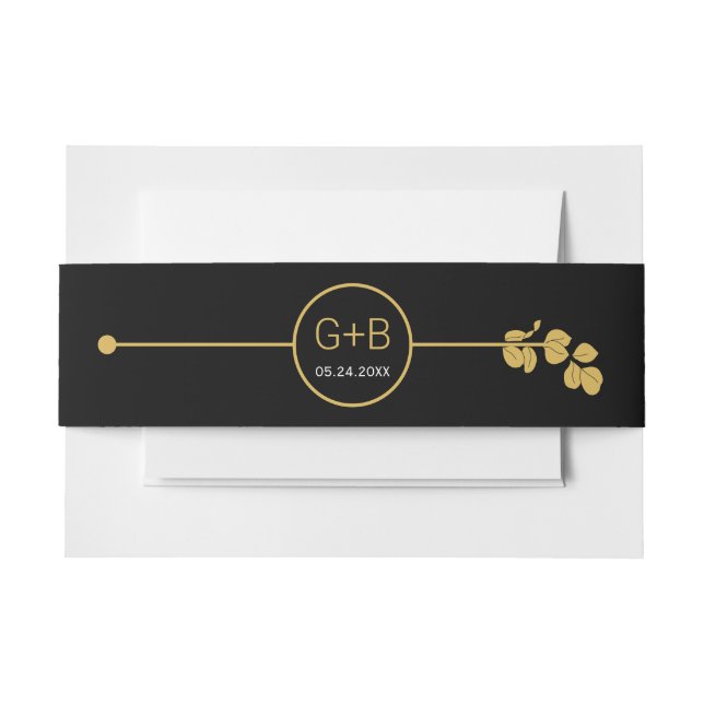 Moderne Goldlinie und Zweig mit Blätter Hochzeit Einladungsbanderole (Vorderseite Beispiel)