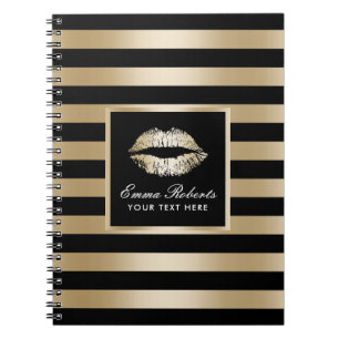 Moderne Goldlippenluxusschwarzes u. Goldstreifen Notizblock