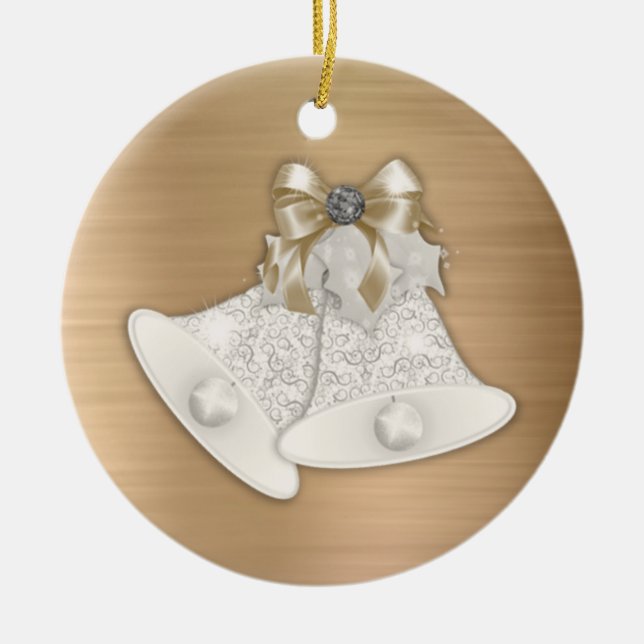 Moderne Goldmetall-Weißglocken Graphic Keramik Ornament (Vorne)