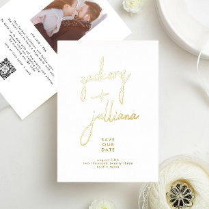 Moderne GOLDNAMEN Foto editierbar Save The Date Folieneinladung