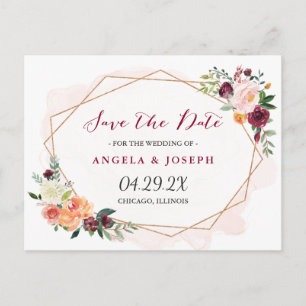 Moderne Goldrahmen-Aquarellblumen Save the Date Ankündigungspostkarte