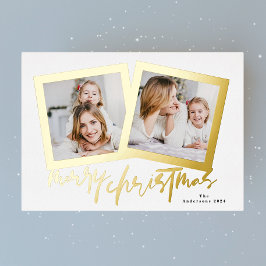 moderne Goldrahmen frohe Weihnachten Multi-Foto Folien Feiertagskarte