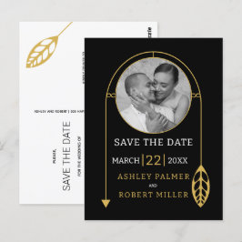 Moderne Goldrahmen mit Foto- und Blatthochzeit Postkarte