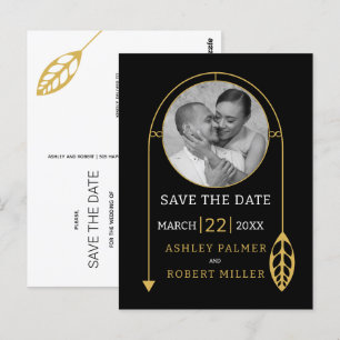 Moderne Goldrahmen mit Foto- und Blatthochzeit Postkarte