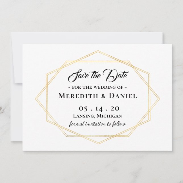 Moderne Goldrahmen Save the Date Ankündigung (Vorderseite)