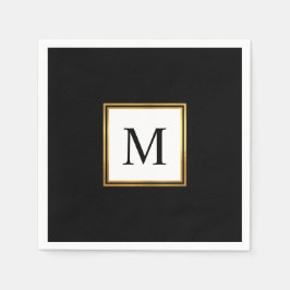 Moderne Goldrahmen-Schwarz-weiß-Monogramm-Hochzeit Serviette