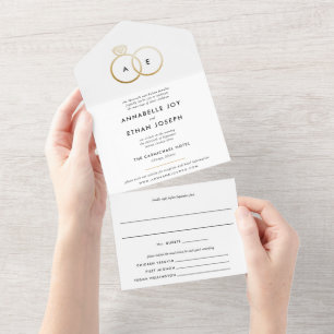 Moderne Goldringe Weiße Hochzeit All In One Einladung