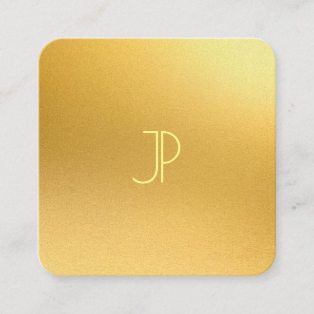 Moderne Goldschablonen-elegantes Monogramm Quadratische Visitenkarte (Vorderseite)