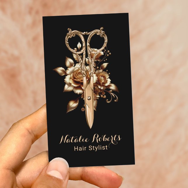 Moderne Goldschere Blume Haar Stylist Salon WELLNE Visitenkarte (Von Creator hochgeladen)