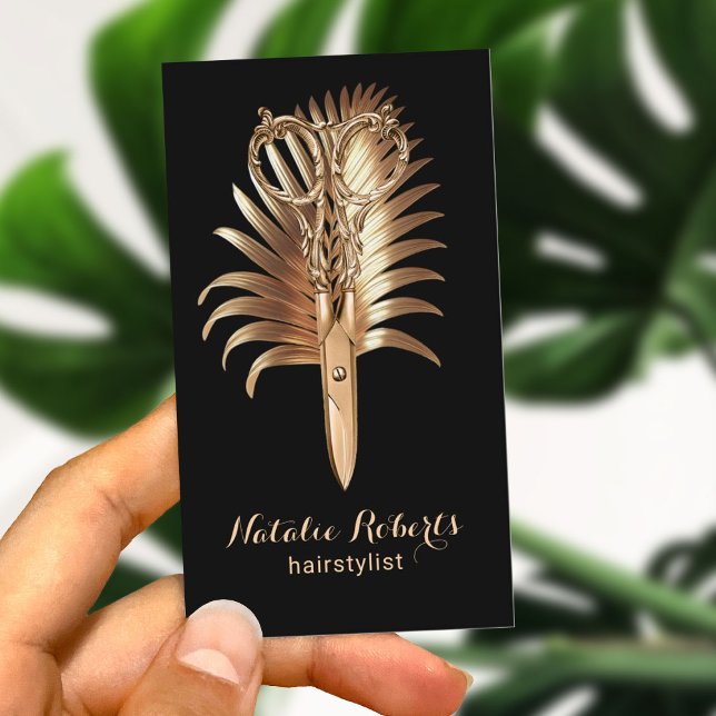 Moderne Goldschere & Leaf Haar Stylist Salon WELLN Visitenkarte (Von Creator hochgeladen)