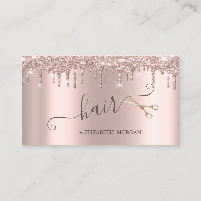 Moderne Goldschere Rose Gold Glitzer Tropfen Visitenkarte (Vorderseite)