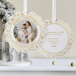 Moderne Goldschneeflocken Frohe Weihnachten Foto Ornament Karte