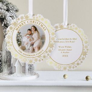 Moderne Goldschneeflocken Frohe Weihnachten Foto Ornament Karte