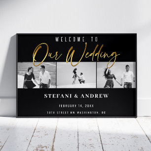 Moderne Goldschrift BW-Foto Elegante Hochzeitspost Poster