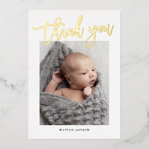 Moderne Goldschrift Foto Baby Dankeschön Folieneinladung