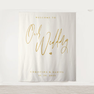 Moderne Goldschrift-Hochzeits-Willkommens-Wandschi Wandteppich