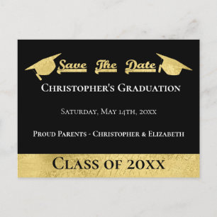Moderne goldschwarze Save the Date Graduierungskap Ankündigungspostkarte