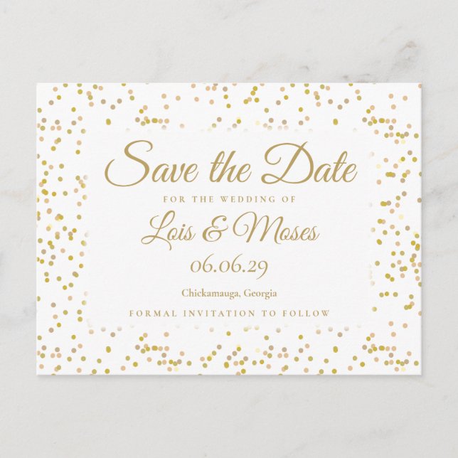 Moderne Goldstaubbesteck Save the Date Ankündigungspostkarte (Vorderseite)