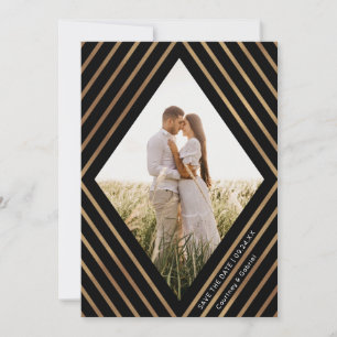 Moderne Goldstreifen Diamant Rahmen Foto Hochzeit Save The Date