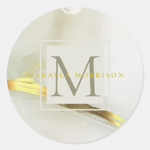 Moderne Goldtinten-Monogramm-Abstraktion  Runder Aufkleber