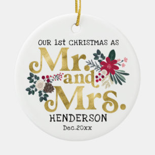 Moderne Goldtypografie 1. Weihnachtsmr und -mrce Keramik Ornament