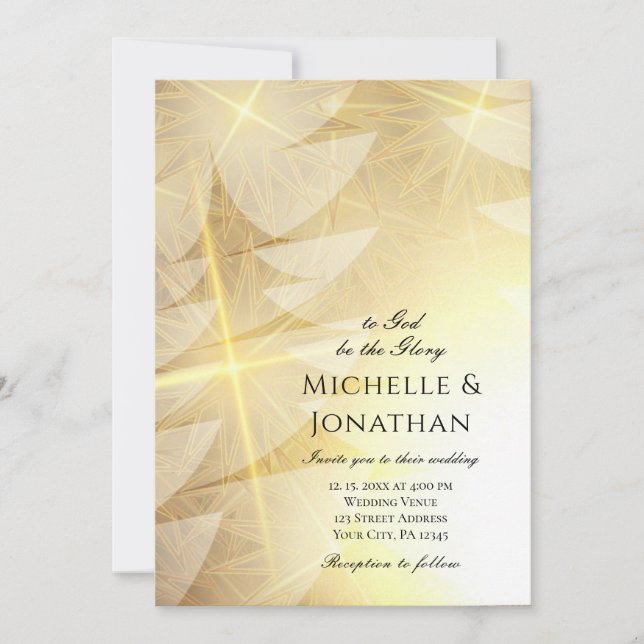 Moderne Goldweihnachtsbäume Christliche Hochzeit Einladung (Vorderseite)