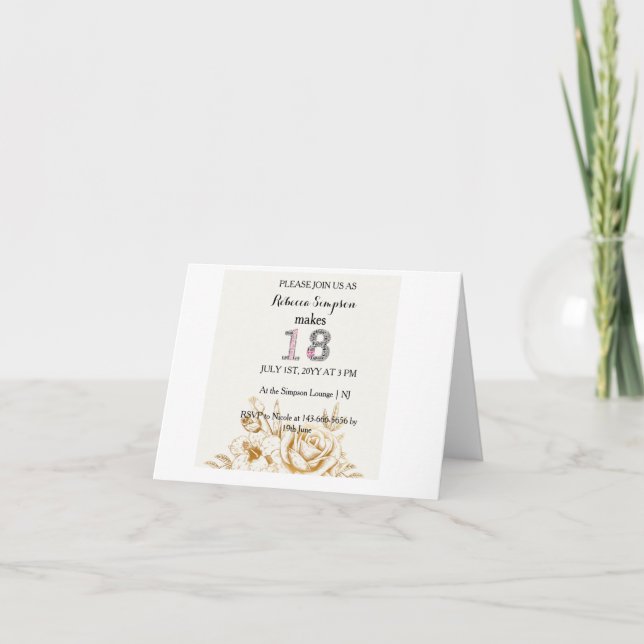 Moderne goldweiße Blume | 18. Geburtstag Karte (Vorderseite)
