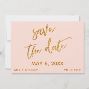 Moderne Goldwellen und handgeschriebene Röte-Pink Save The Date