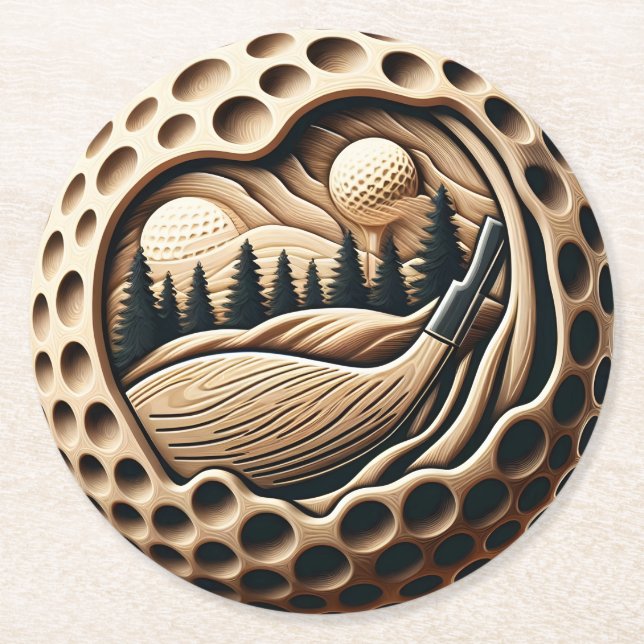 Moderne Golf Art mit Naturelementen Runder Pappuntersetzer (Vorderseite)