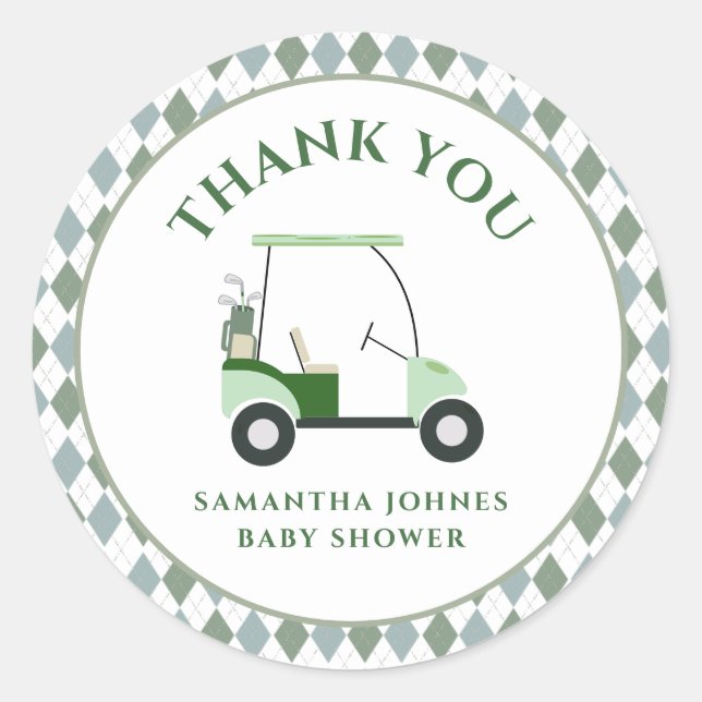 Moderne Golf Baby Dusche Runder Aufkleber (Vorderseite)